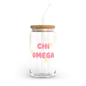 Chi Omega Sorority Can Shaped Glass for Iced Coffee, Chi O Cup, Big Little Reveal Basket, Bid Day Basket, Recruitment Gift