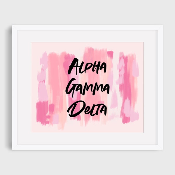 Impression d'art imprimable couleur pêche Alpha Gamma Delta sororité, décoration murale Alpha Gam sororité, cadeau Big Little Reveal, téléchargement numérique