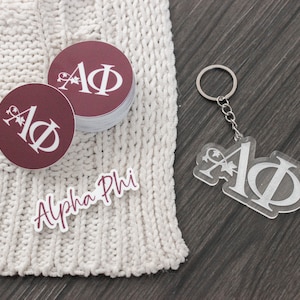 Alpha Phi Sorority Sticker Keychain Gift, A Phi Decal Keyring Bundle