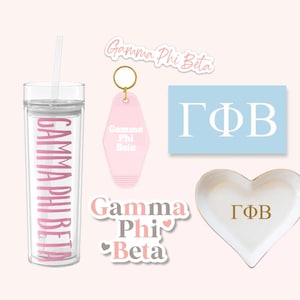 Gamma Phi Beta Sorority Tumbler Bundle | Bid Day, Big Little Reveal, Gamma Phi Cup, Stickers, Car Decal, Water Bottle, Keychain, Ring Dish