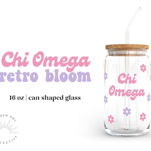 Chi Omega Retro Sorority Can Shaped Glass for Iced Coffee, Chi O Cup, Big Little Reveal Basket, Bid Day Basket, Recruitment Gift