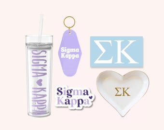 Sigma Kappa Sorority Bundle, Bid Day Bag, Big Little Reveal, SK Tumbler Cup and Stickers, Car Decal, Water Bottle, Keychain