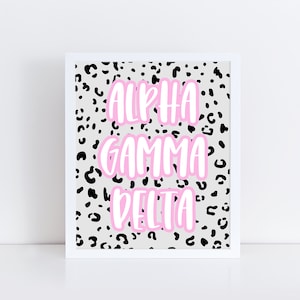 Alpha Gamma Delta Sorority Printable Leopard Art Print, AGD Sorority Wall Decor, Big Little Reveal Gift, DIGITAL DOWNLOAD