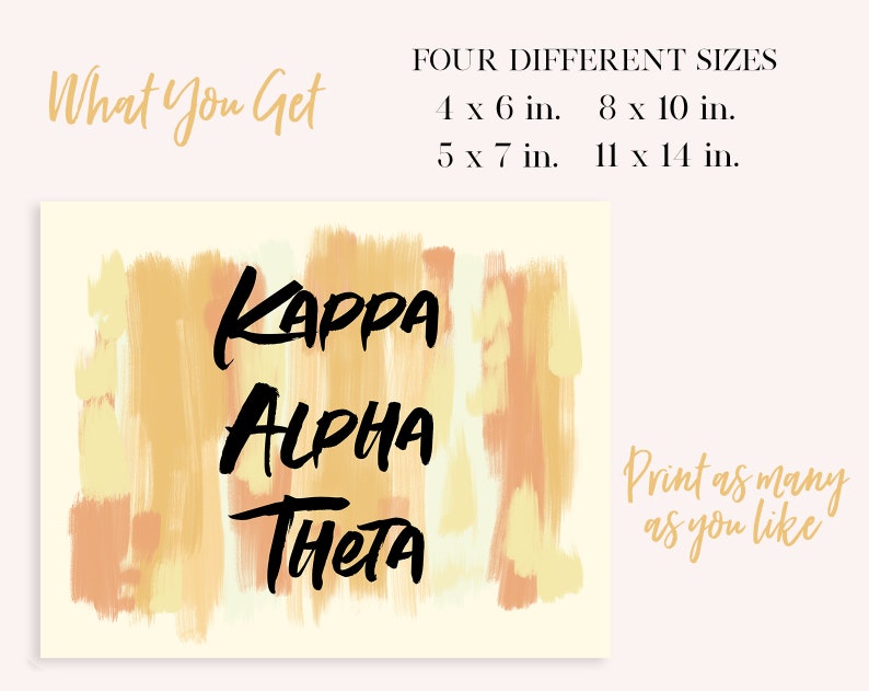 Kappa Alpha Theta Sorority Yellow Printable Art Print KAO | Etsy