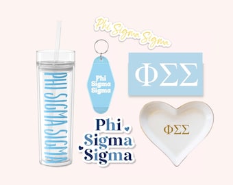 Phi Sigma Sigma Sorority Tumbler Bundle | Bid Day, Big Little Reveal, Phi Sig Cup and Stickers, Car Decal, Water Bottle, Keychain, ring dish
