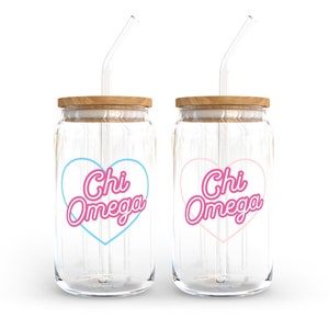 Chi Omega Electric Sorority Can Shaped Glass for Iced Coffee, Chi O Cup, Big Little Reveal, Bid Day Basket, Recruitment Gift