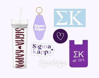 Sigma Kappa Sorority Bundle, Bid Day Bag, Big Little Reveal, SK Tumbler Cup and Stickers, Car Decal, Water Bottle, Keychain, Phone Wallet