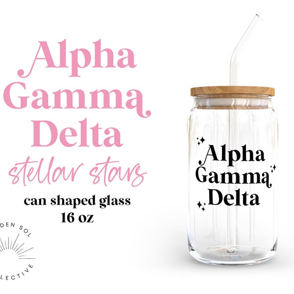 Alpha Gamma Delta Stars Sorority Can Shaped Glass for Iced Coffee, Alpha Gam Cup, Big Little Reveal Basket, Bid Day Basket, Recruitment Gift