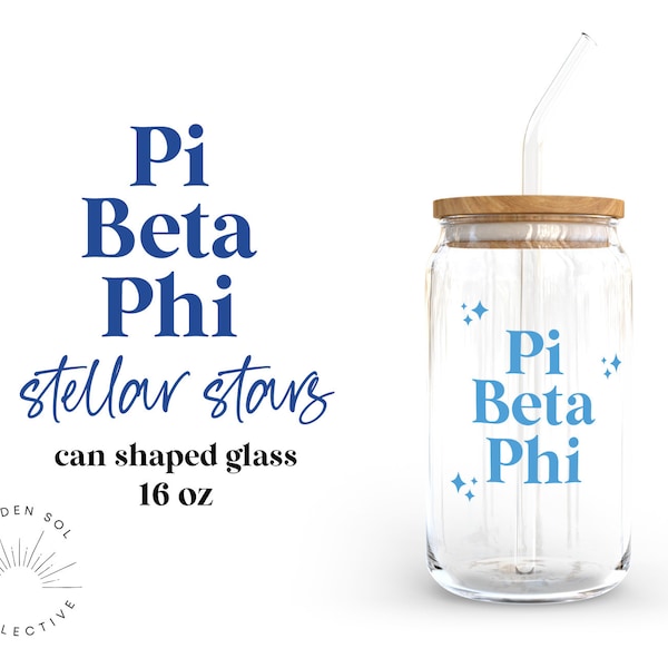 Pi Beta Phi Stars Sorority Can Shaped Glass for Iced Coffee, Pi Phi Cup, Big Little Reveal Basket, Bid Day Basket, Recruitment Gift