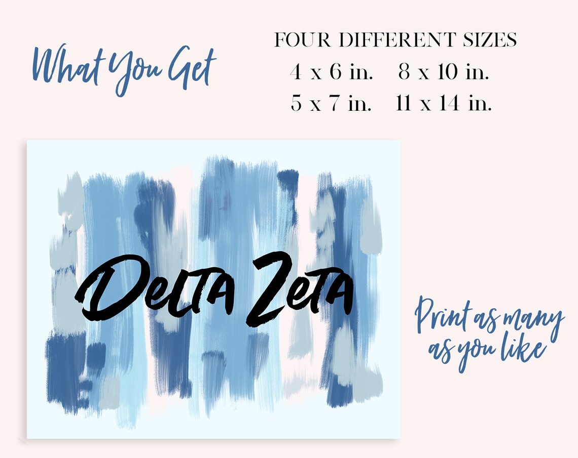 Delta Zeta Sorority Blue Printable Art Print DZ Sorority Wall - Etsy
