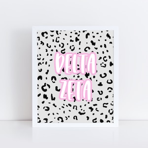 Delta Zeta Sorority Printable Leopard Art Print, DZ Sorority Wall Decor, Big Little Reveal Gift, DIGITAL DOWNLOAD