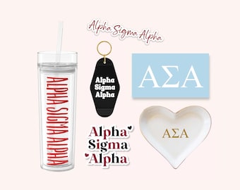 Alpha Sigma Alpha Sorority Tumbler Bundle for Bid Day Big Little Reveal, Cup, Stickers, Decal, Water Bottle, Keychain and ring dish jewelry