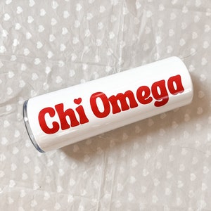 Chi Omega Sorority Tumbler with Straw, Chi O Cup, Sorority Gift, Water Bottle, Bid Day Bag