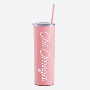 Chi Omega Retro Pink Stainless Steel Tumbler, Sorority Water Bottle