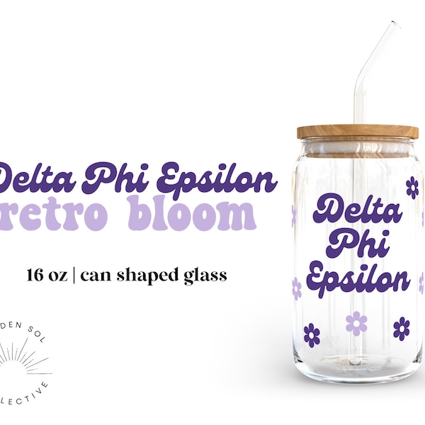 Delta Phi Epsilon Retro Sorority Can Shaped Glass for Iced Coffee, DPhiE Cup, Big Little Reveal Basket, Bid Day Basket, Recruitment Gift
