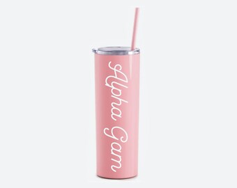 Alpha Gamma Delta Retro Pink Stainless Steel Tumbler, Sorority Water Bottle