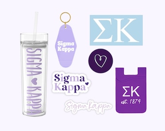 Sigma Kappa Sorority Bundle, Bid Day Bag, Big Little Reveal, SK Tumbler Cup and Stickers, Car Decal, Water Bottle, Keychain, Phone Wallet