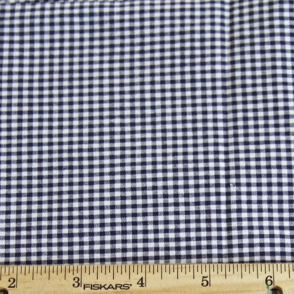 Gingham Check Fabric with Spandex - Navy Blue - by the 1/2 yard