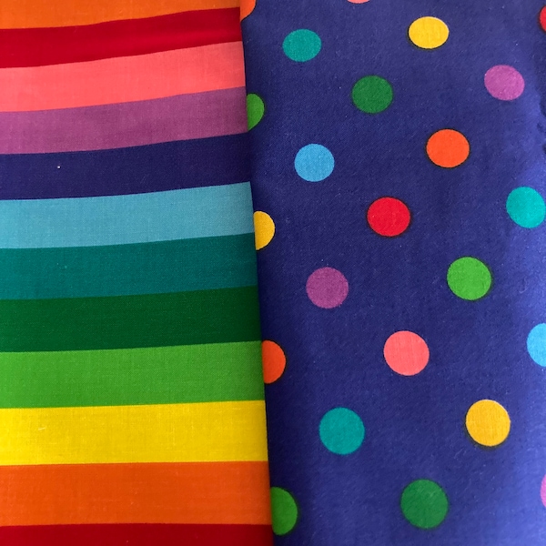 Primary Color Fabric Polka Dots or Stripes Fabric by the 1/2 Yard
