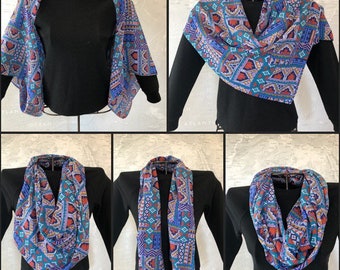 Multi-Way Kimono Cardigan Infinity Scarf Aztec Multicolor Print