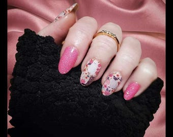 Cats & Pink Glitter Custom Nail Polish Strips