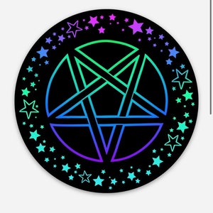 Neon Pentagram Round Sticker| Vinyl Sticker| Waterproof Sticker| Laptop Sticker| Water Bottle Sticker| Die-Cut Sticker|