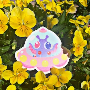 Cute Alien UFO Sticker| Vinyl Sticker| Waterproof Sticker| Laptop Sticker| Water Bottle Sticker| Die-Cut Sticker