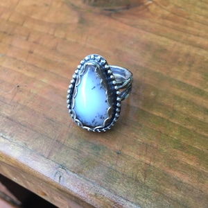 Dendritic agate and silver ring