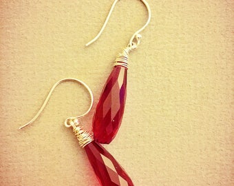 Pink quartz and sterling silver dangle earrings