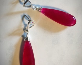 Ruby jade and 92.5% sterling silver drop earrings