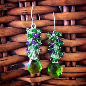 Green quartz and sterling silver cluster earrings