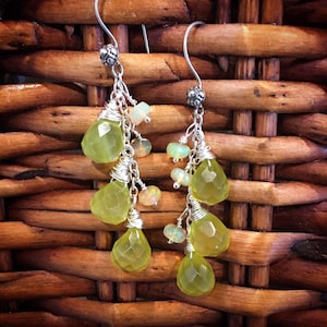Beautiful green Korean jade and Ethiopian opal silver earrings