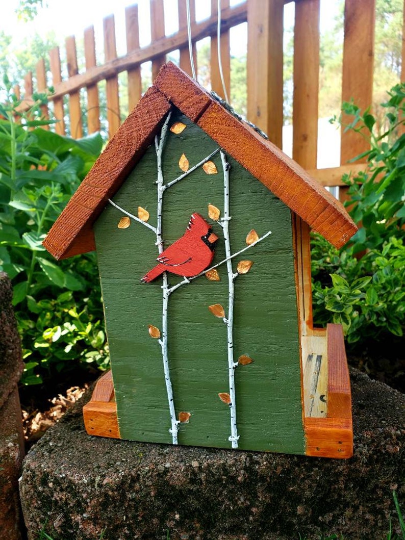 Beautiful handmade wood bird feeder painted hunter green or Etsy