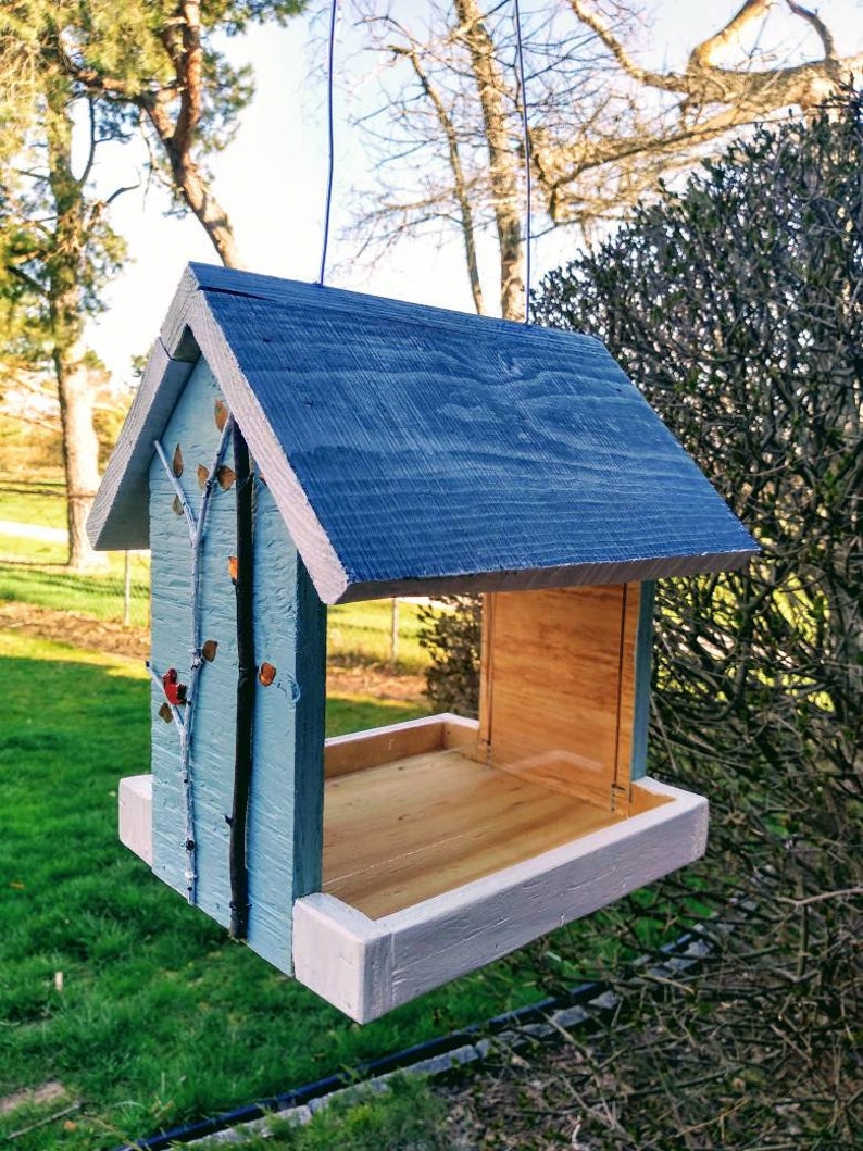 Colorful Handmade Wood Bird Feeder Hand Painted Birds and Etsy