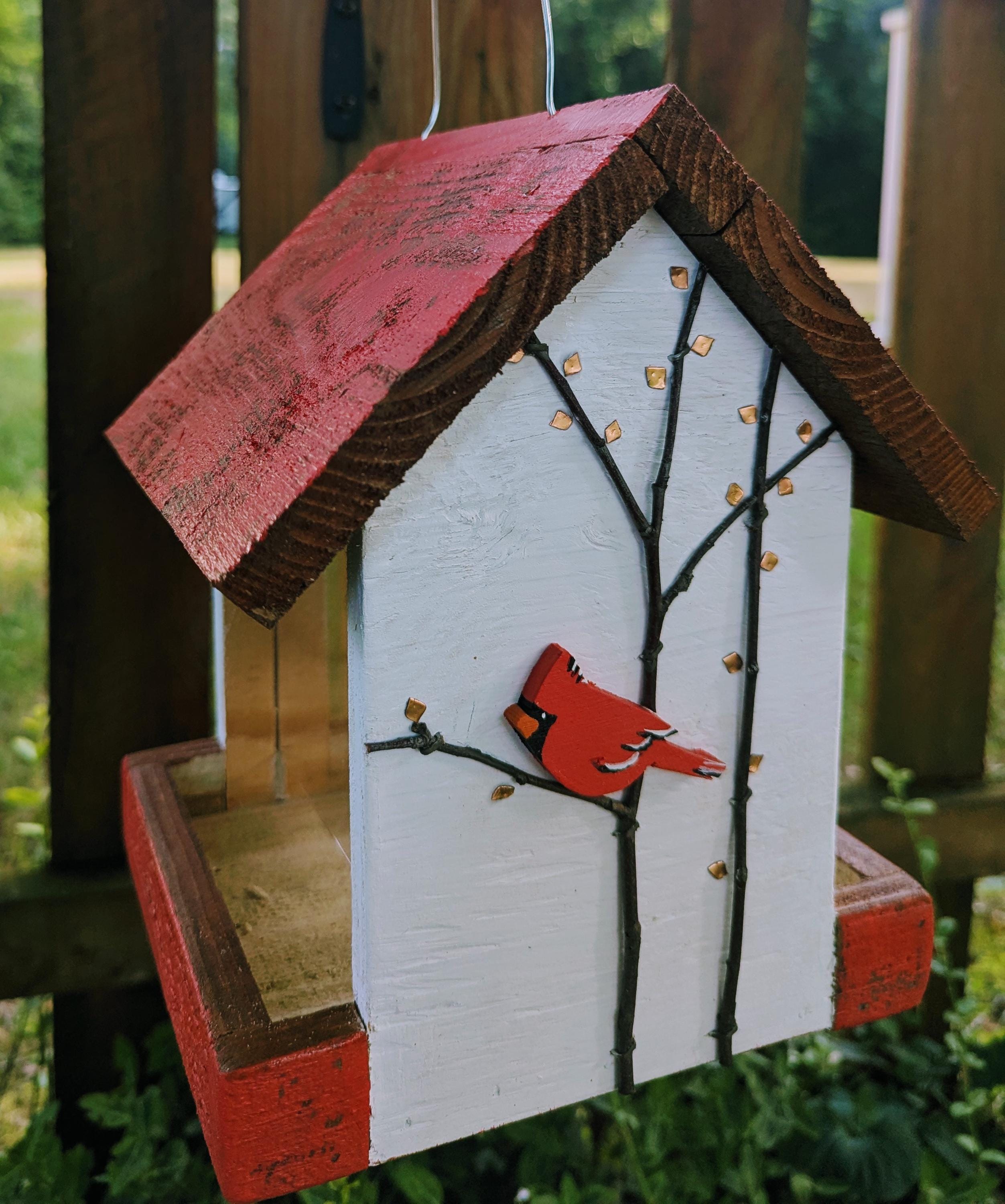 Beautiful Handmade Wood Bird Feeder, With Hand Painted and Cut