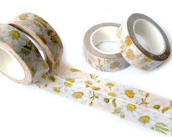 10m Pale pink Daisy washi tape, Flower washi tape, Journaling supplies, Garden planner, Scrapbooking supplies, Craft card making