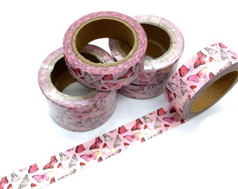 Pink butterfly washi tape, Pastel colours, 10m x 15mm, Butterfly aesthetic tape, Scrapbooking supply, Journalling supplies, Card making