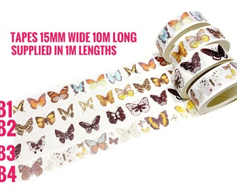 butterfly washi tape samples sold by length, Foliage floral, Scrapbook supplies, Bullet journal, Cottage core butterflies, Woodland forest