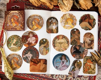 Art Nouveau sticker 45pcs, Alphonse Mucha stickers, Art Deco Women stickers, Scrapbook supplies, Bullet art journal planners
