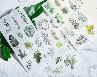 Foliage stickers, Leaves with semi transparent background, 3 sheet pack, Scrapbooking stationary and decor, Bullet journal supplies
