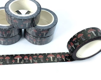 Black mushroom washi tape, Mini Fairy toadstool, Scrapbooking, Bullet journal supplies, Fall autumn decor, Woodland forest theme