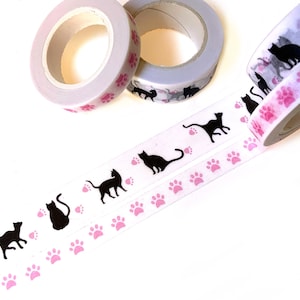 Black cat washi tape, Cute mischievous kittens for card craft,  Cat lover adhesive tape, Bullet journal supplies, Scrapbooking supply