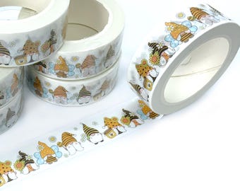 Summer gnome washi tape, Daisy flowers, Cute pixies, Bullet journal craft supply, Scrapbooking supplies, Fairy decor, Springtime journaling