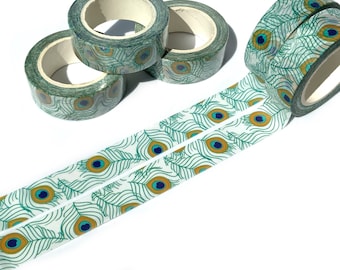 Peacock feathers Washi tape, Feather crafting tape for journals and planners, Scrapbooking supplies