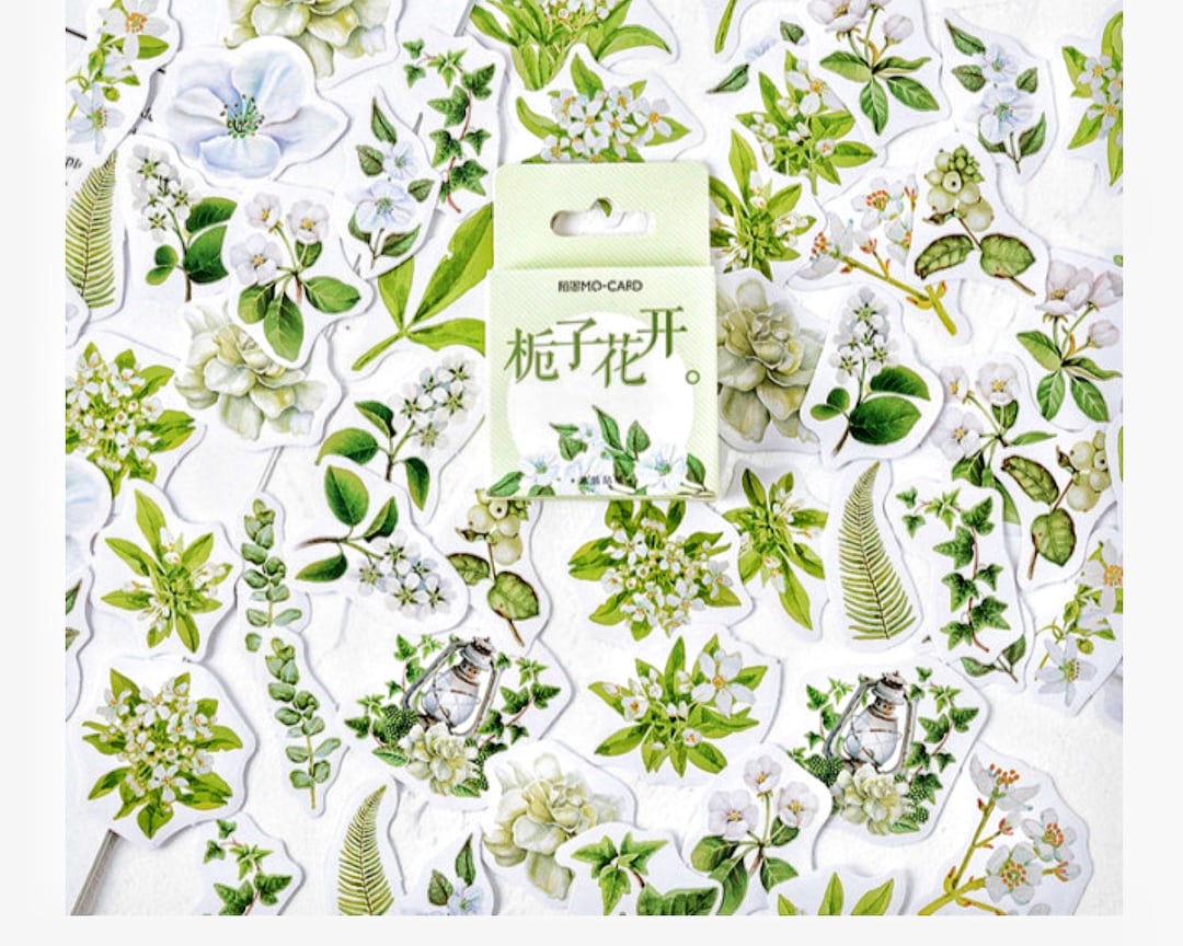 White Flower Stickers, 45pcs Floral and Foliage, Ideal Wedding
