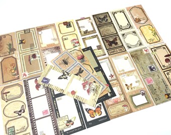 Vintage paper strip pack, Butterfly mushroom, Retro botanical sheets, Ephemera pack, Scrapbooking supplies, Bullet journaling supplies