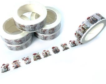Forest animals and toadstool washi tape, Cottage core fairy mushroom masking tape, Scrapbooking, Bullet journal woodland autumn decor
