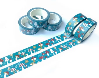 Mushroom washi tape, Festive toadstool washi tape, Scrapbook supplies, Bullet journal, Fall Autumn decor, Woodland forest card craft