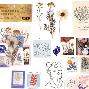May include: A set of 15 decorative stickers featuring a variety of designs, including floral illustrations, abstract shapes, and a portrait of a woman. The stickers are printed on white paper and have a matte finish. The stickers are ideal for adding a touch of whimsy and style to journals, planners, laptops, and other surfaces.
