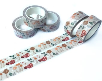 Mushroom washi tape, Natural toadstool washi tape, Scrapbook supplies, Bullet journal supplies, Fall or Autumn decor, Woodland forest theme